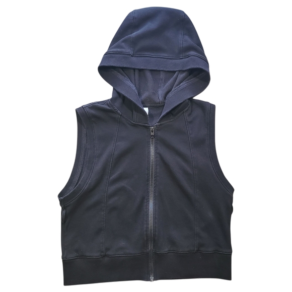 Athleta Black Hooded Zip Up Vest Medium | Women’s Sleeveless Hoodie Jacket - Picture 1 of 8